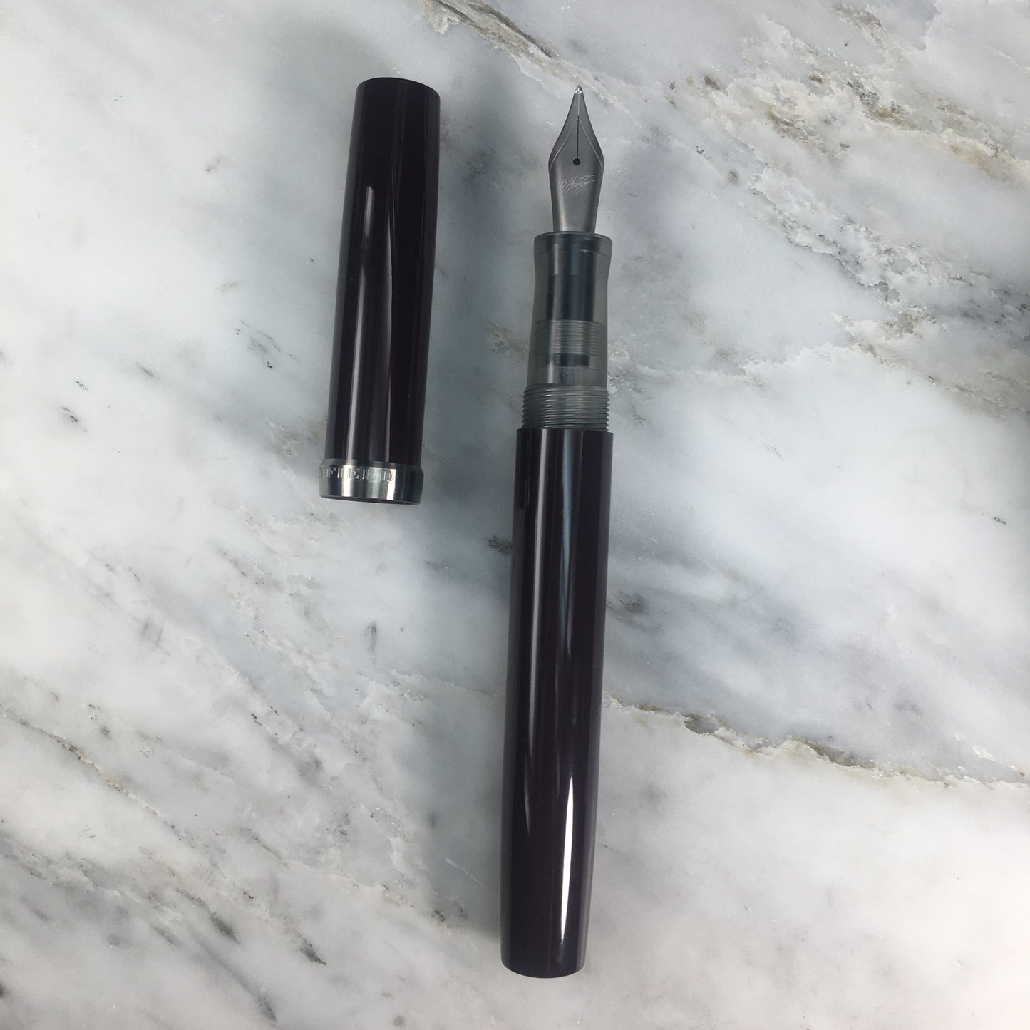 Model 7. Resin Fountain Pen with Titanium Cap Ring. Raisin