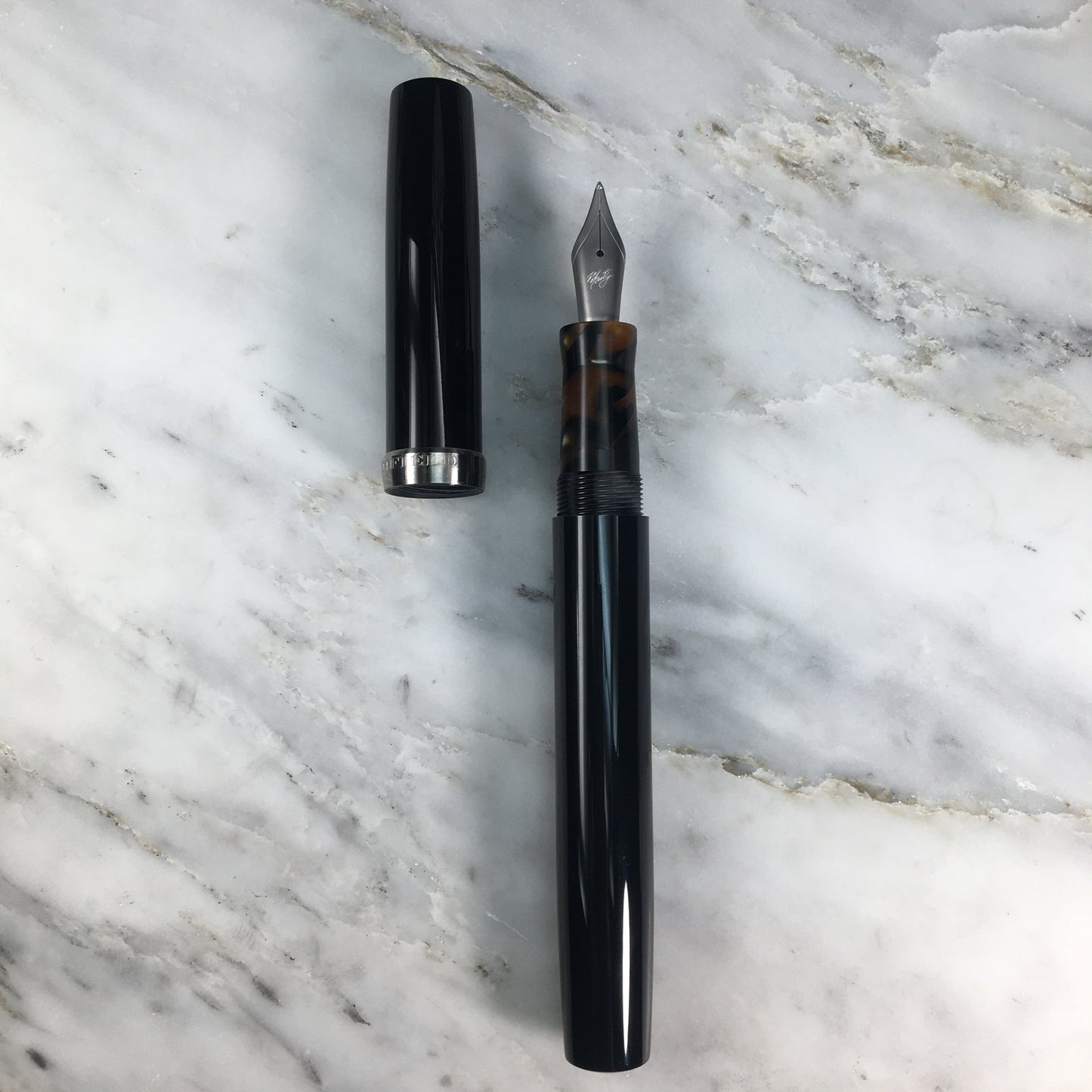 Model 7. Resin Fountain Pen with Titanium Cap Ring. Black