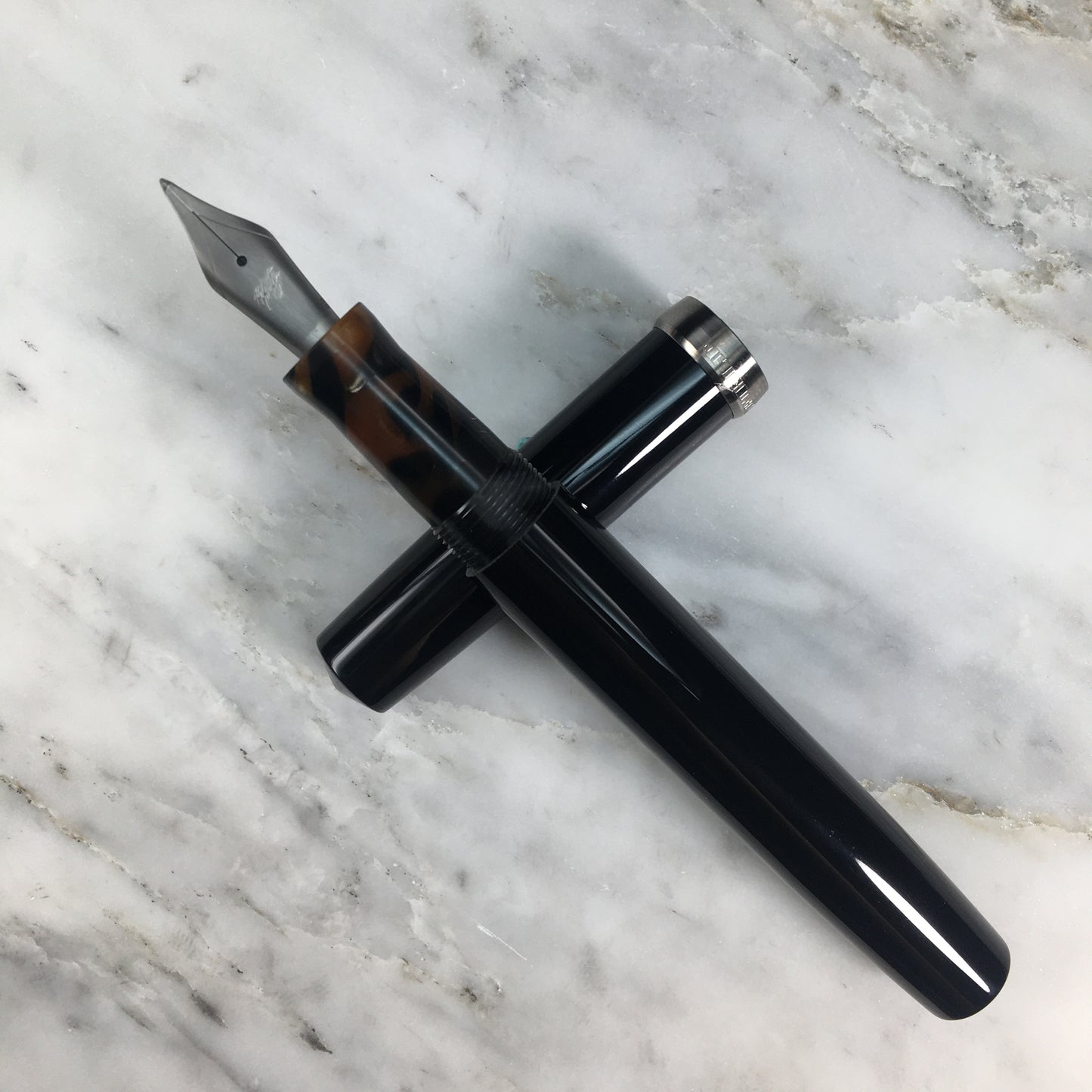 Model 7. Resin Fountain Pen with Titanium Cap Ring. Black