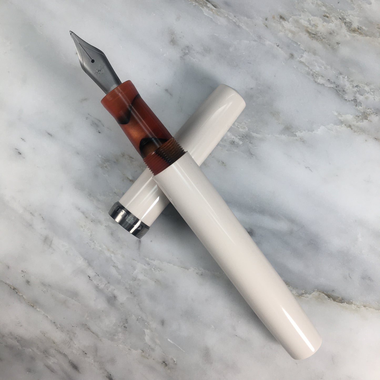 Model 7. Resin Fountain Pen with Titanium Cap Ring. Feu Au Lait