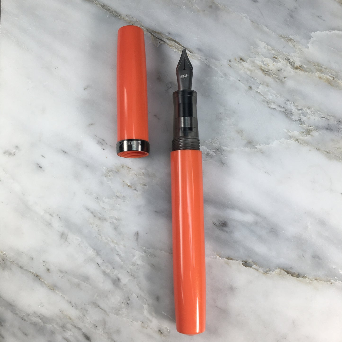 Model 7. Resin Fountain Pen with Titanium Cap Ring. Orange Sherbet