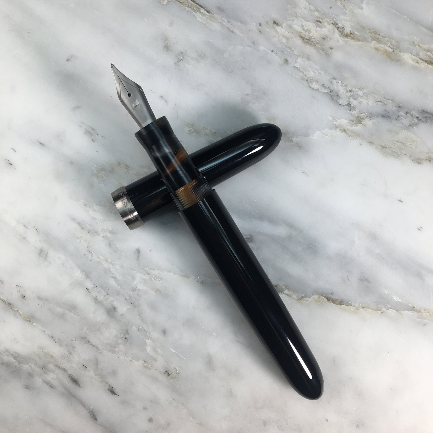 Model 3. Cigar-Style Fountain Pen with Titanium Cap Ring. Black