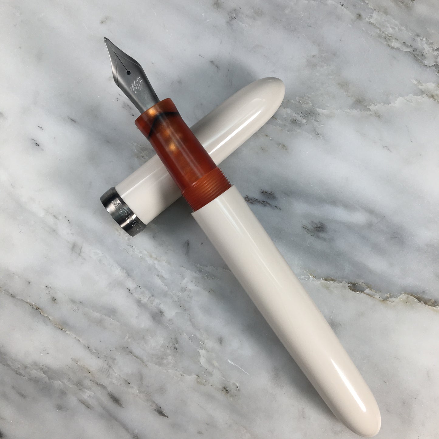 Model 3. Cigar-Style Fountain Pen with Titanium Cap Ring. Feu Au Lait