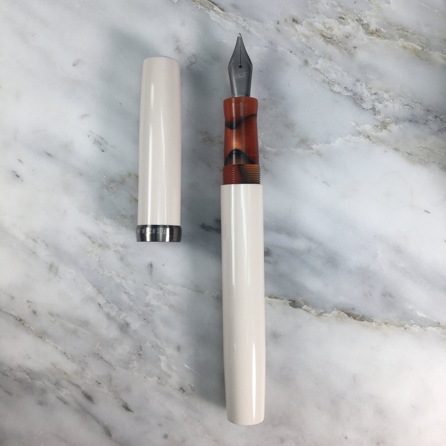Model 7. Resin Fountain Pen with Titanium Cap Ring. Feu Au Lait