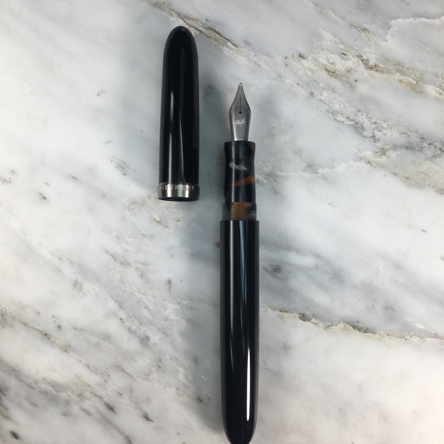 Model 3. Cigar-Style Fountain Pen with Titanium Cap Ring. Black