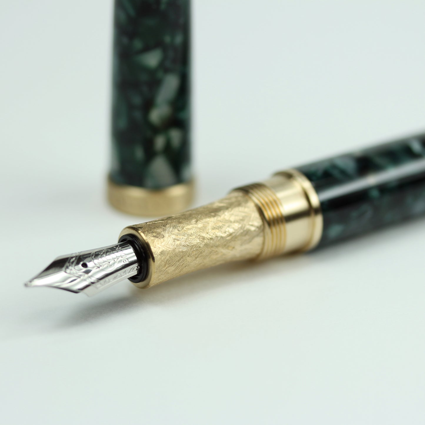 Model 1. Esquire Emerald Green Acrylic Fountain Pen with Brass Accents