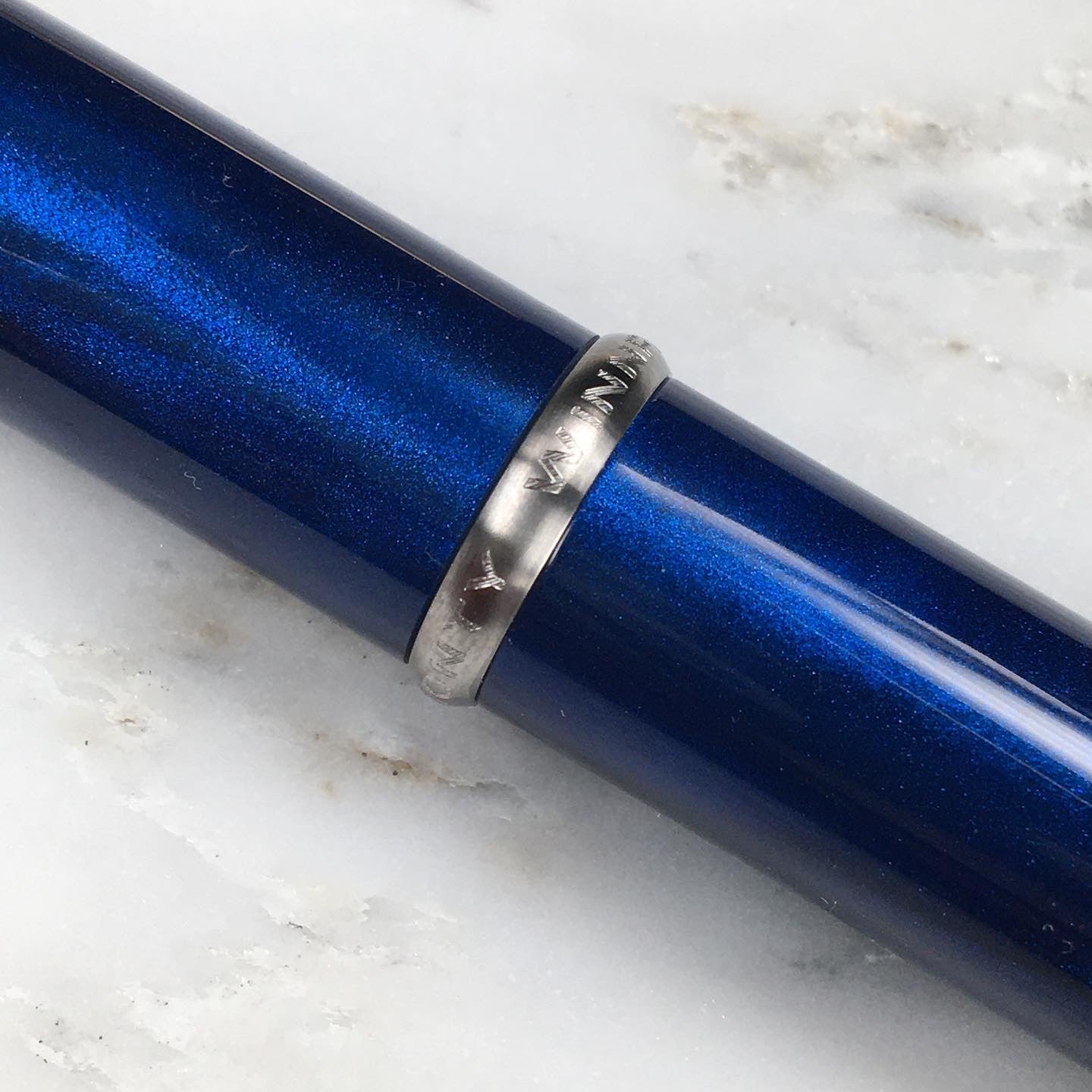 Model 3. Cigar-Style Fountain Pen with Titanium Rollstop. Nautical Blue.
