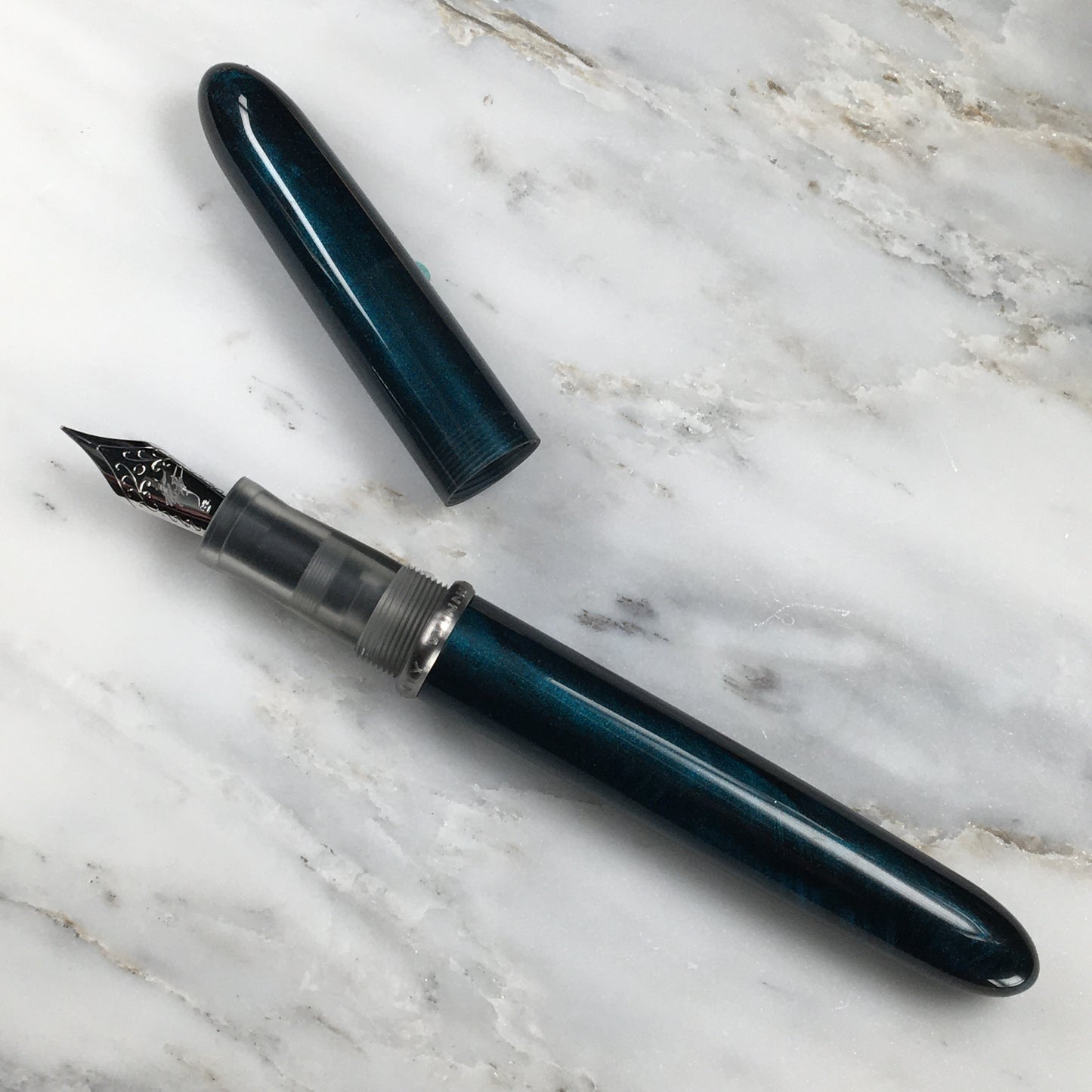 Model 3. Cigar-Style Fountain Pen with Titanium Rollstop. Dark Emerald.