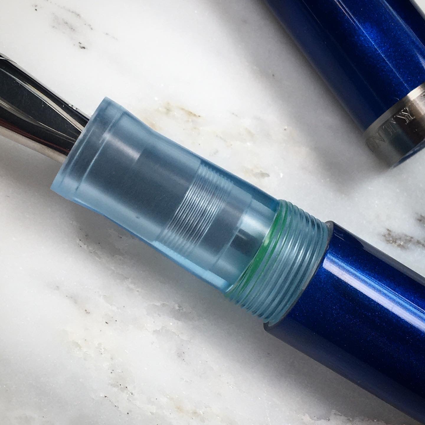 Model 6. Resin Fountain Pen with Titanium Clip. Nautical Blue.