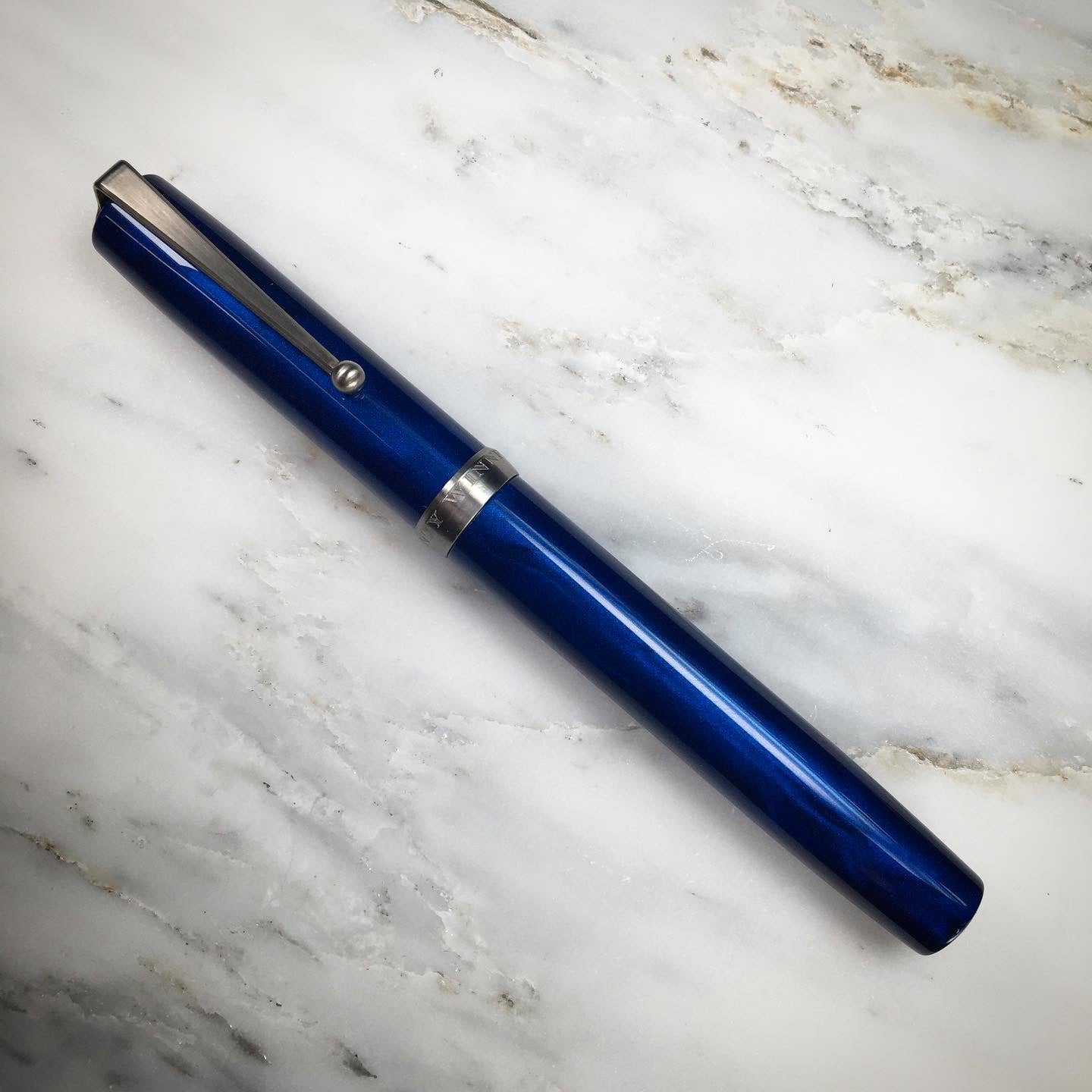 Model 6. Resin Fountain Pen with Titanium Clip. Nautical Blue.