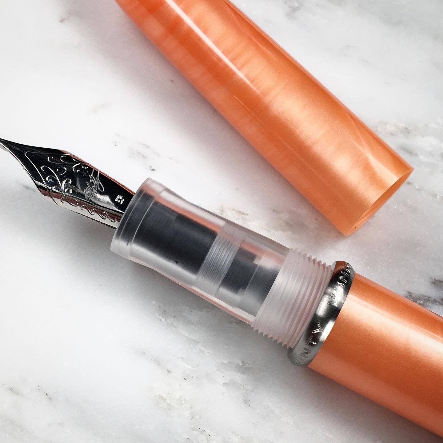 Model 3. Cigar-Style Fountain Pen with Titanium Rollstop. Cantaloupe.