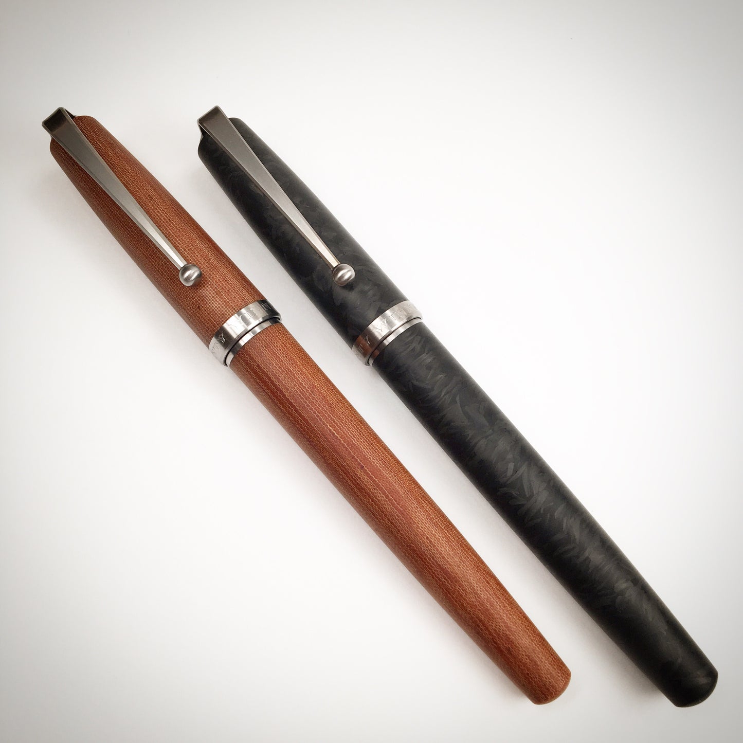 Model 1. Linen Micarta Fountain Pen with Titanium Hardware and Waterfall Clip