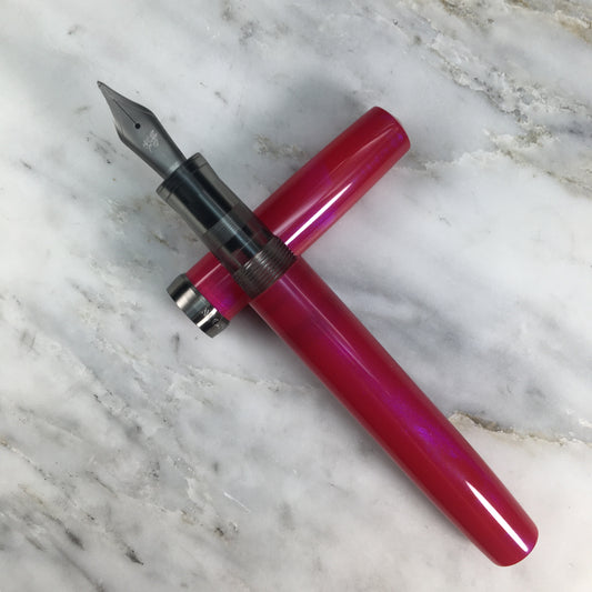 Model 7. Resin Fountain Pen with Titanium Cap Ring. Neon Pink