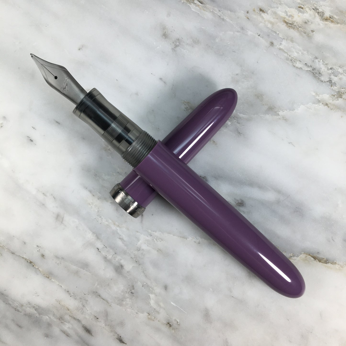 Model 3. Cigar-Style Fountain Pen with Titanium Cap Ring. Purple Haze.