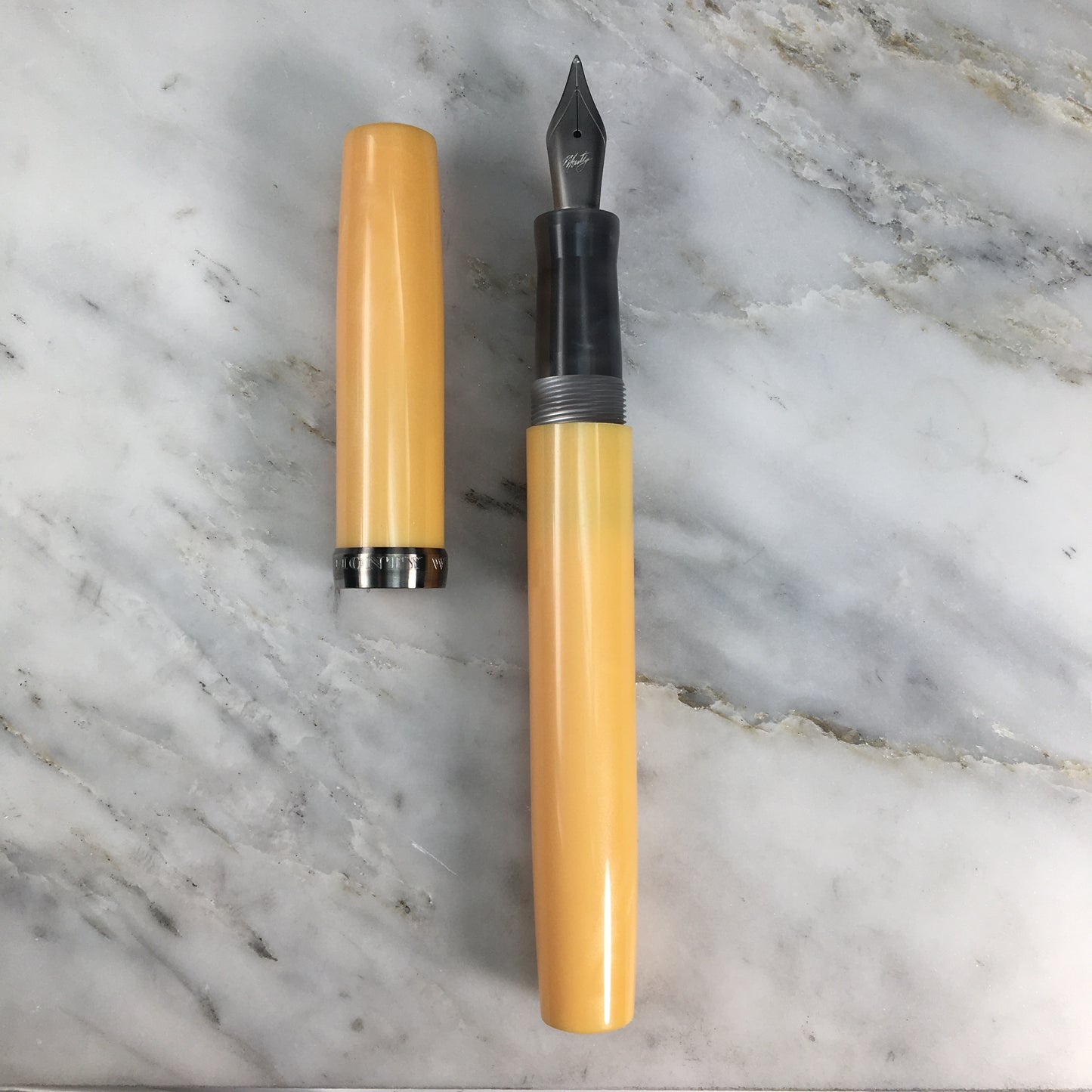 Model 7. Resin Fountain Pen with Titanium Cap Ring. Lemon Custard
