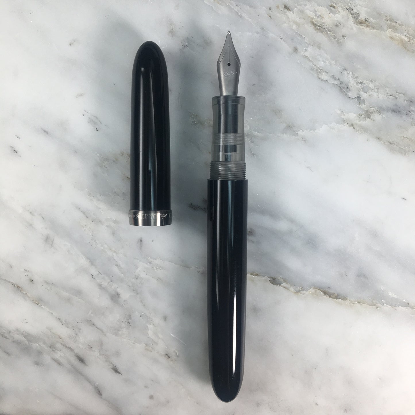Model 3. Cigar-Style Fountain Pen with Titanium Cap Ring. Black