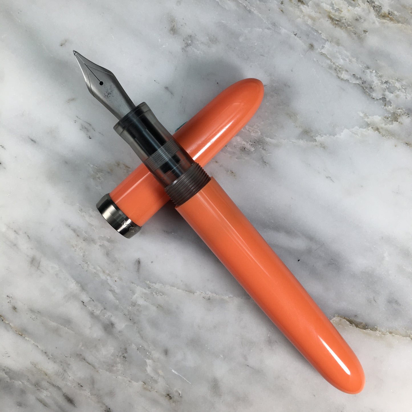 Model 3. Cigar-Style Fountain Pen with Titanium Cap Ring. Orange Sherbet