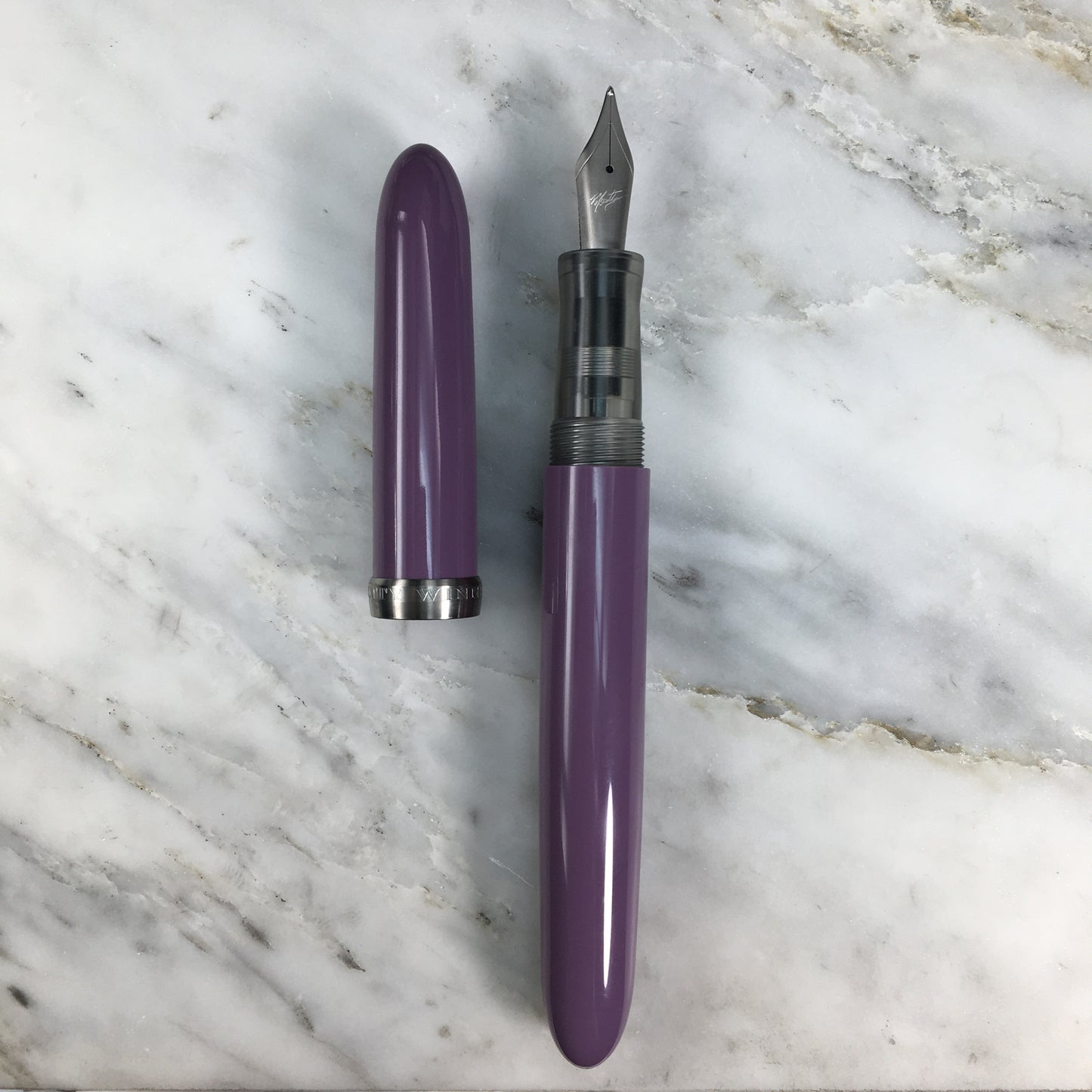 Model 3. Cigar-Style Fountain Pen with Titanium Cap Ring. Purple Haze.