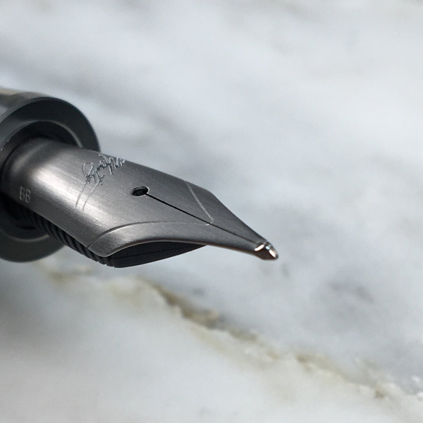 Model 3. Cigar-Style Fountain Pen with Titanium Cap Ring. Metallic Cobalt.
