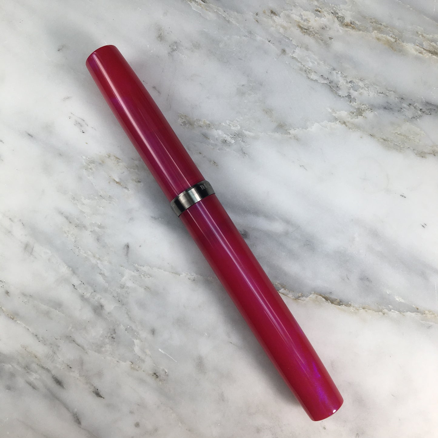 Model 7. Resin Fountain Pen with Titanium Cap Ring. Neon Pink