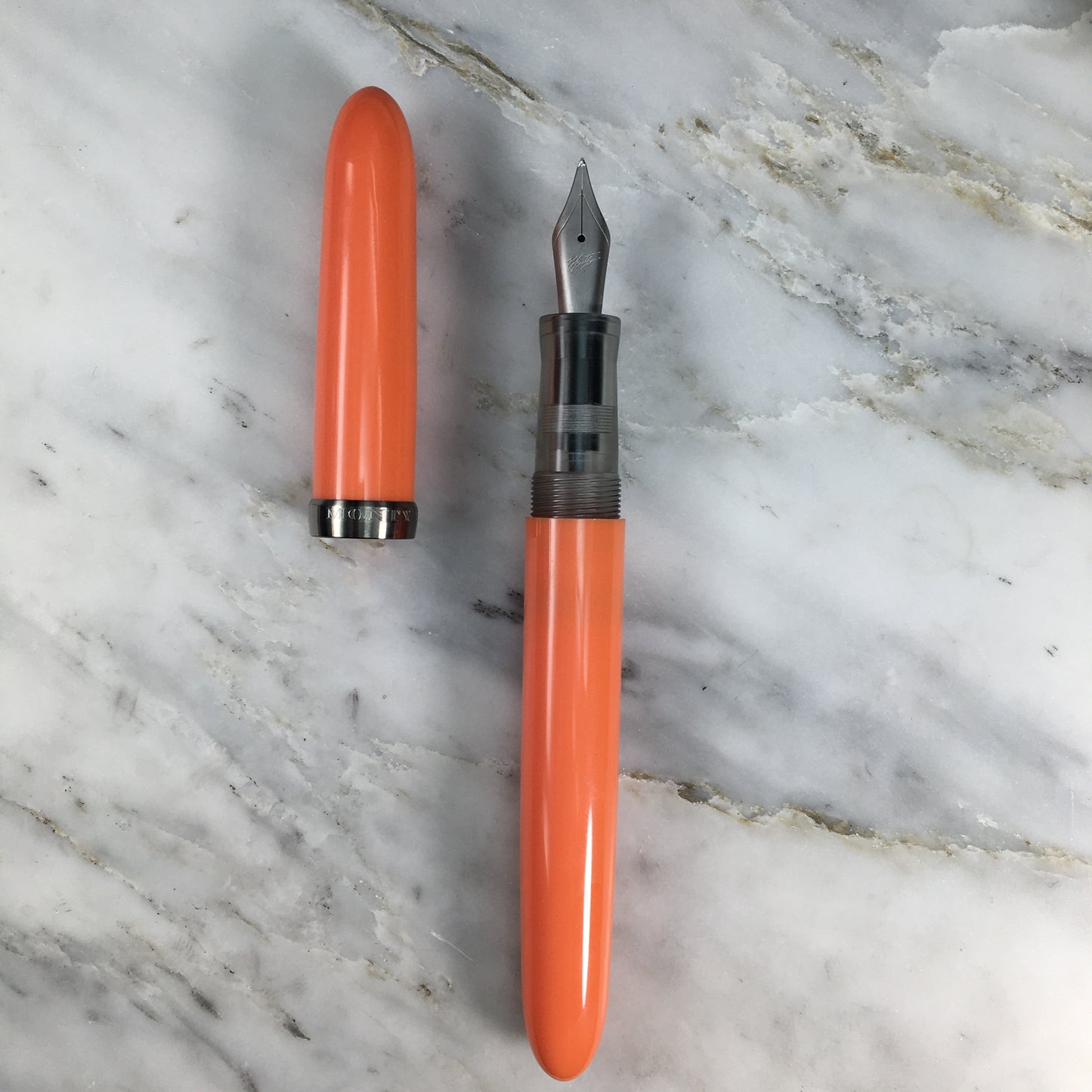 Model 3. Cigar-Style Fountain Pen with Titanium Cap Ring. Orange Sherbet