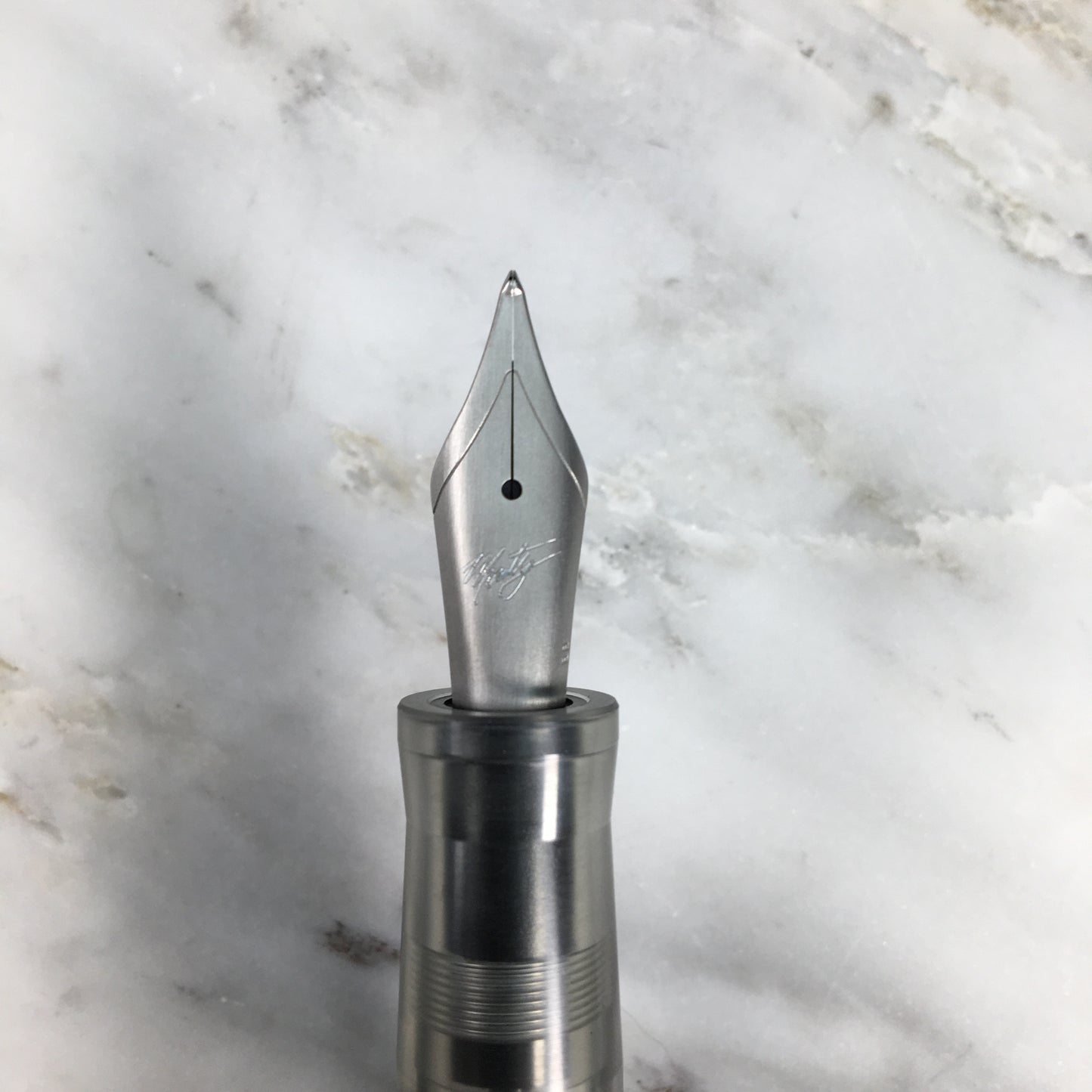 Model 3. Cigar-Style Fountain Pen with Titanium Cap Ring. Metallic Forest Green.