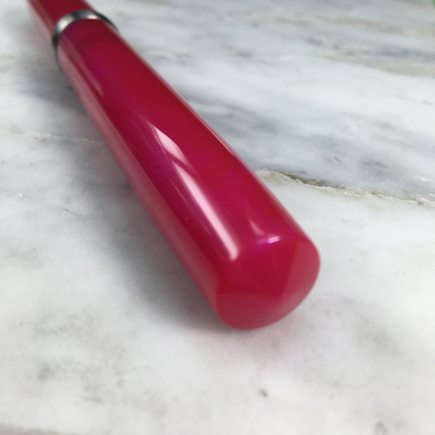 Model 7. Resin Fountain Pen with Titanium Cap Ring. Neon Pink
