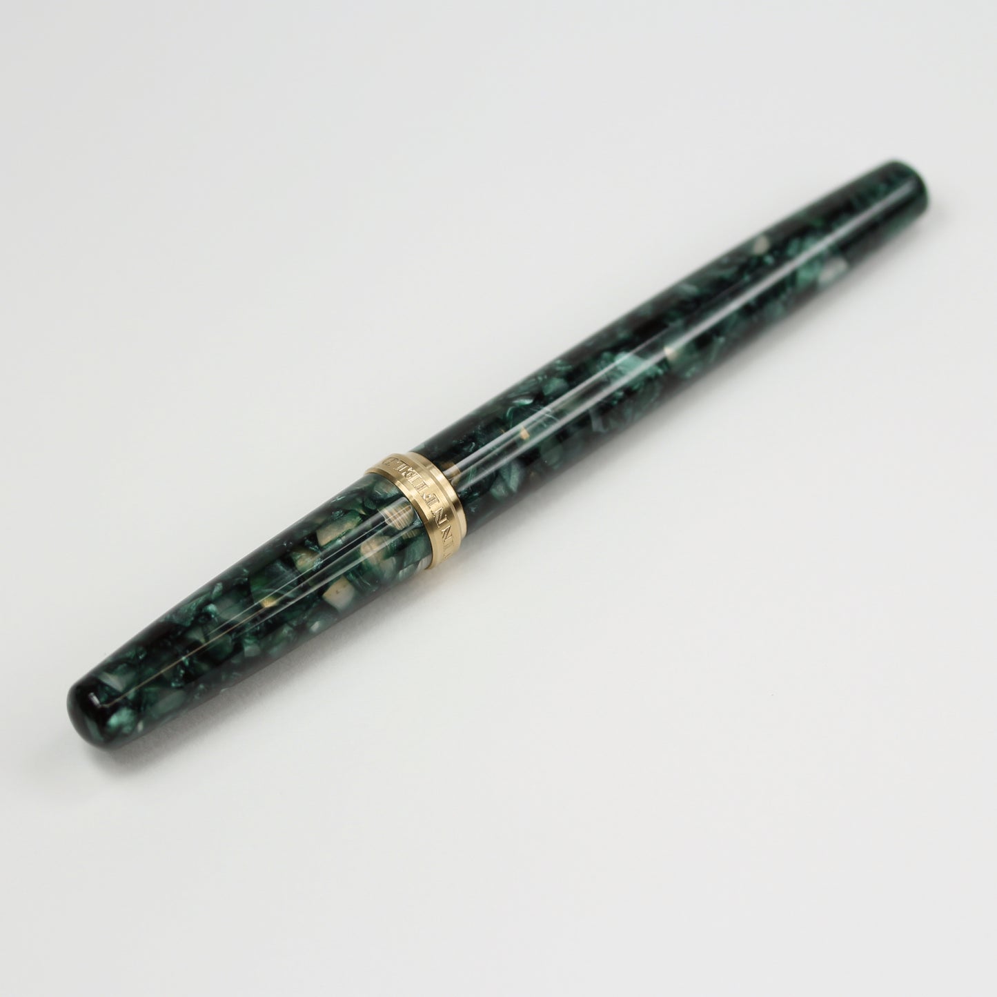 Model 1. Esquire Emerald Green Acrylic Fountain Pen with Brass Accents