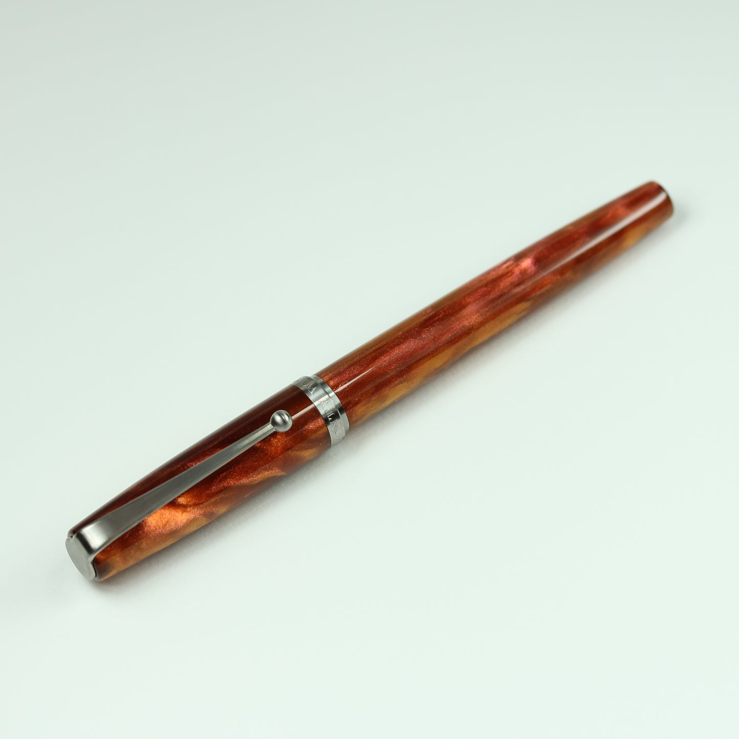 Model 1. Orange Sapphire Alumilite Fountain Pen with Titanium Waterfall Clip