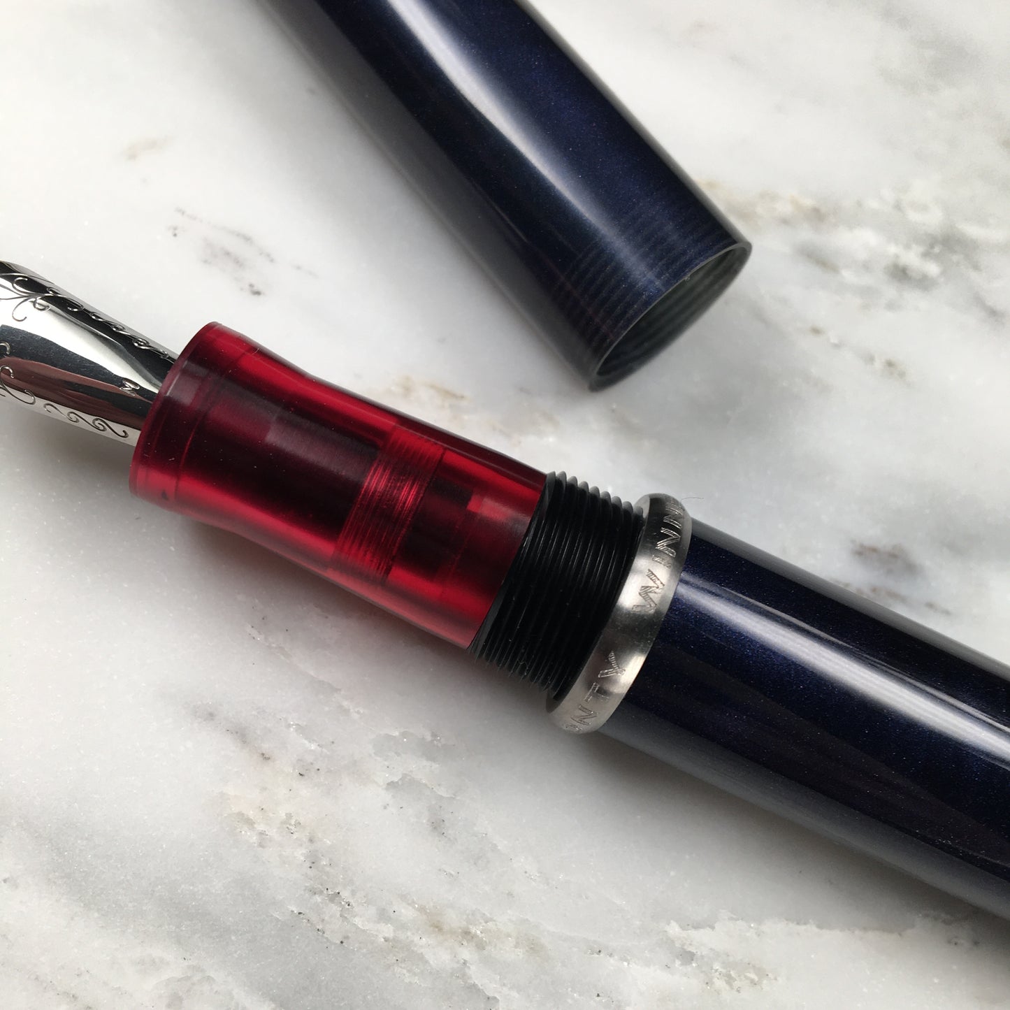 Model 3. Cigar-Style Fountain Pen with Titanium Rollstop. Midnight Beacon.
