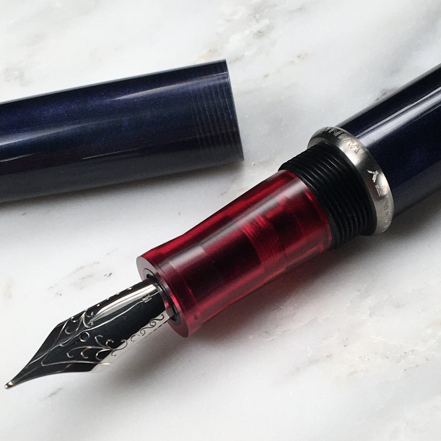 Model 3. Cigar-Style Fountain Pen with Titanium Rollstop. Midnight Beacon.