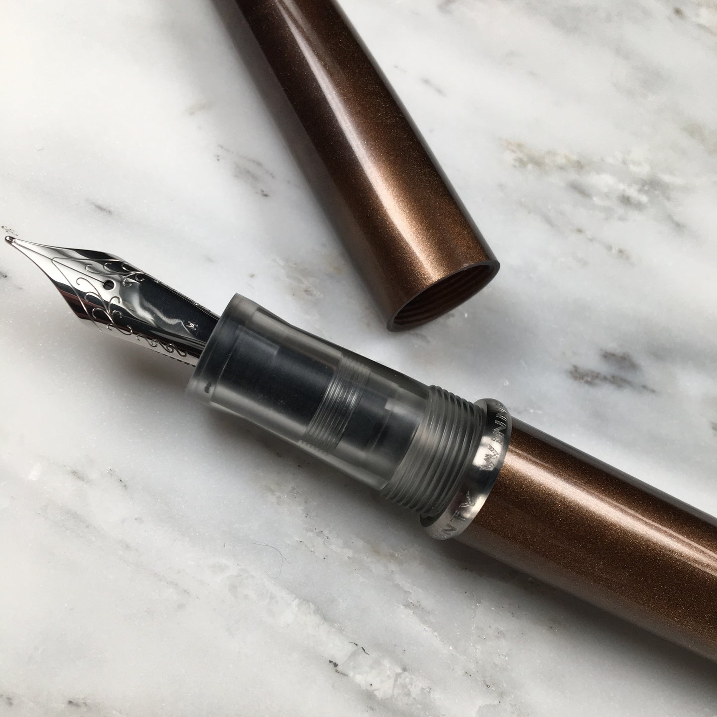 Model 3. Cigar-Style Fountain Pen with Titanium Rollstop. Muscovado.