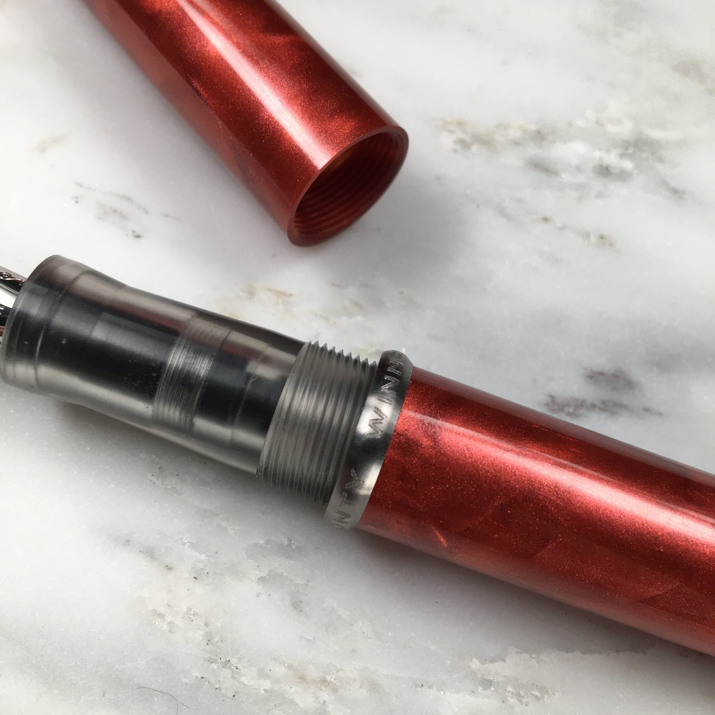 Model 3. Cigar-Style Fountain Pen with Titanium Rollstop. Sangria.