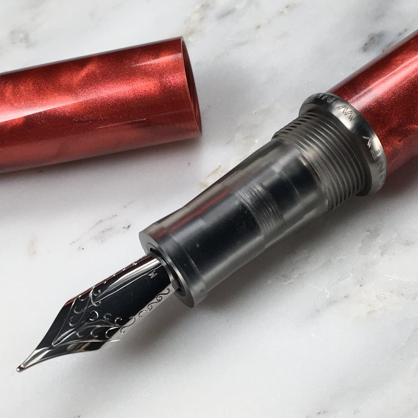 Model 3. Cigar-Style Fountain Pen with Titanium Rollstop. Sangria.