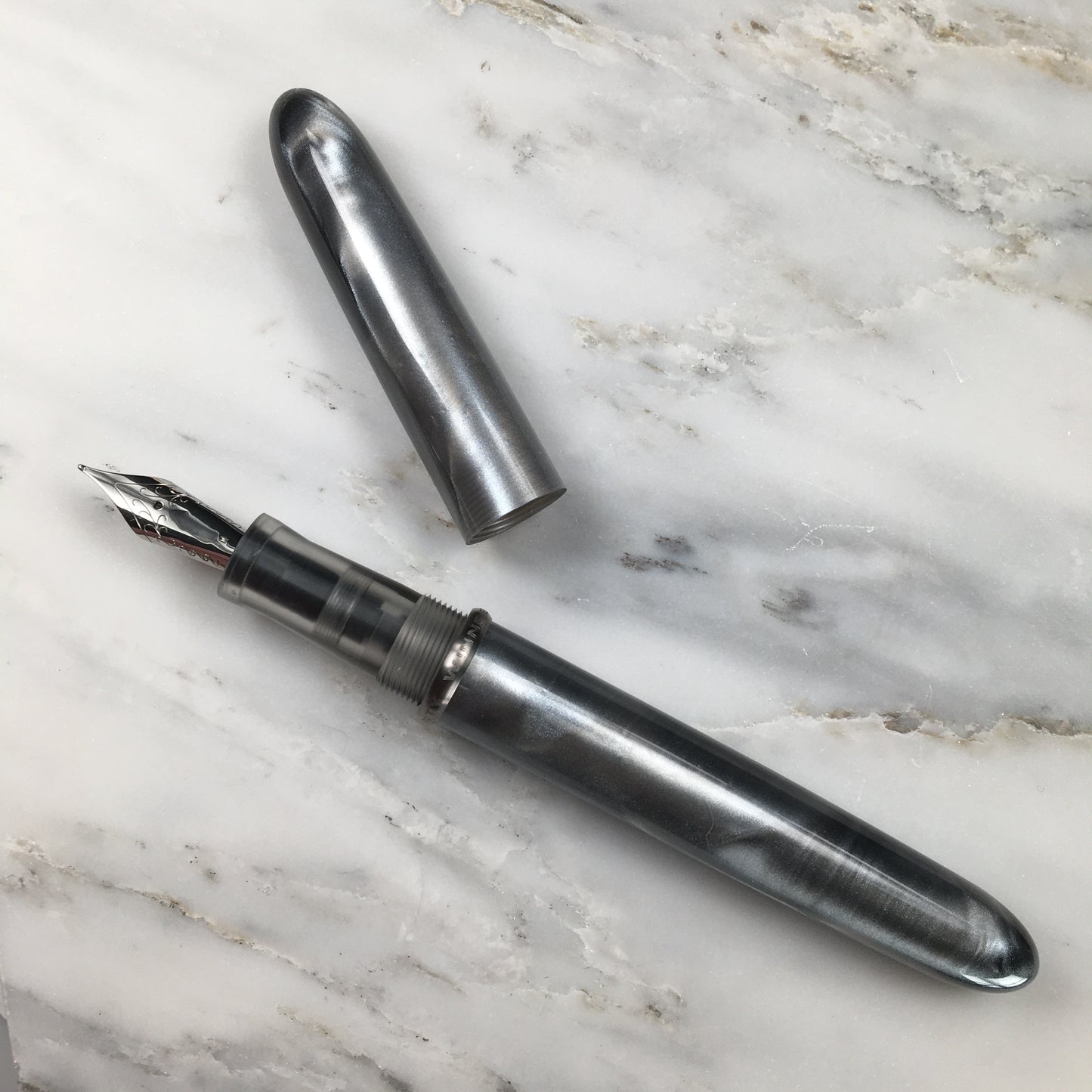 Model 3. Cigar-Style Fountain Pen with Titanium Rollstop. Mercury.