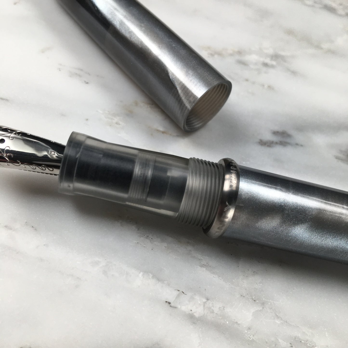 Model 3. Cigar-Style Fountain Pen with Titanium Rollstop. Mercury.