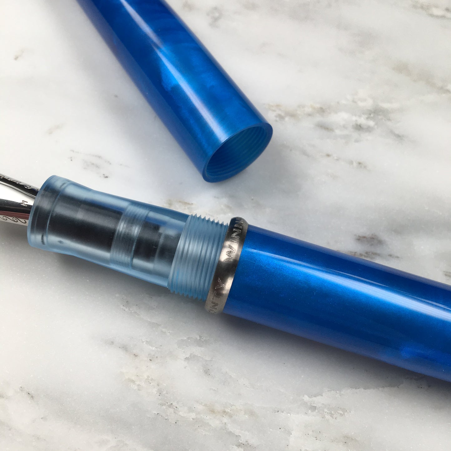 Model 3. Cigar-Style Fountain Pen with Titanium Rollstop. Academy Blue.