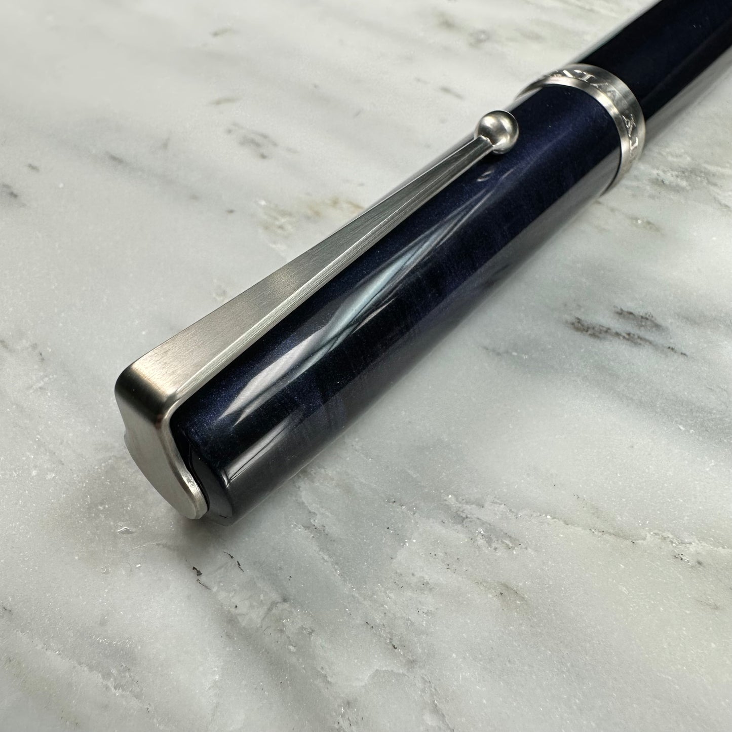 Model 6. Resin Fountain Pen with Titanium Clip. Midnight Beacon.