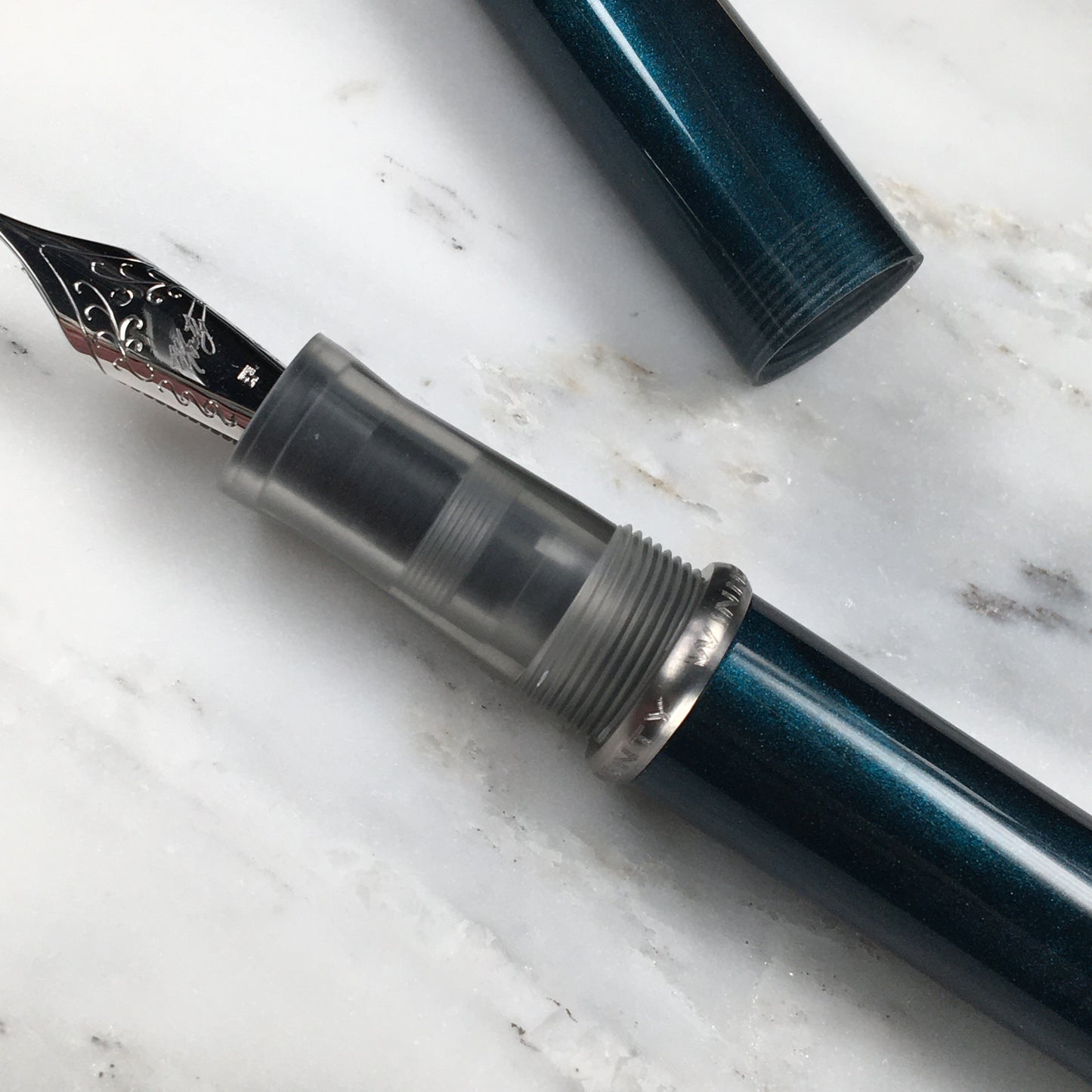 Model 3. Cigar-Style Fountain Pen with Titanium Rollstop. Dark Emerald.