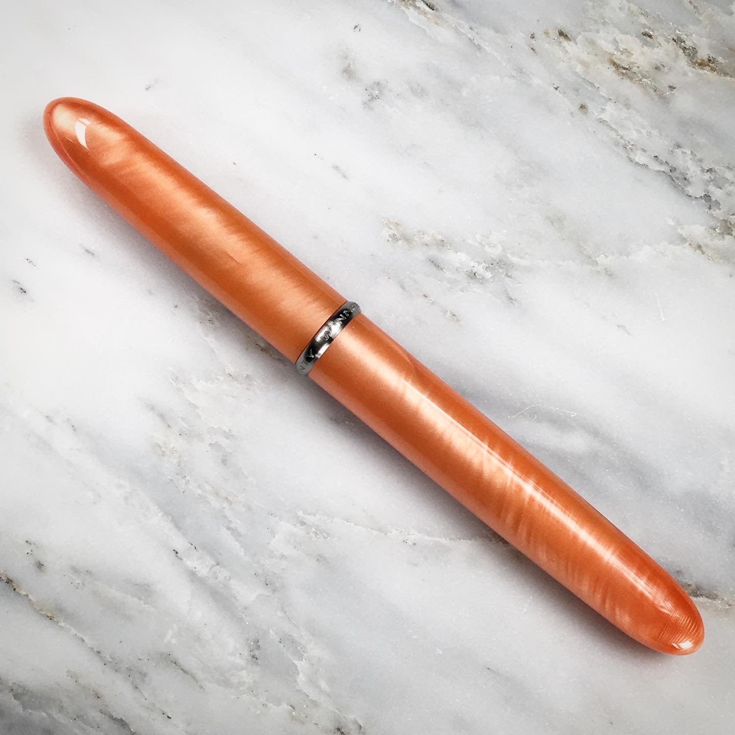 Model 3. Cigar-Style Fountain Pen with Titanium Rollstop. Cantaloupe.
