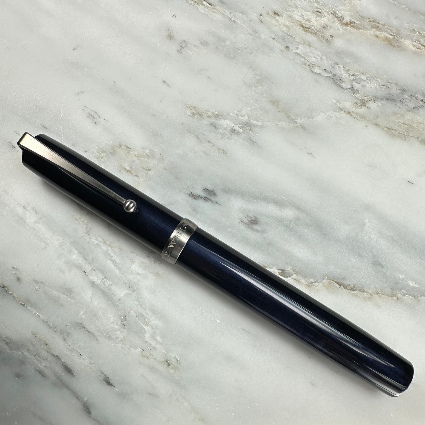 Model 6. Resin Fountain Pen with Titanium Clip. Midnight Beacon.