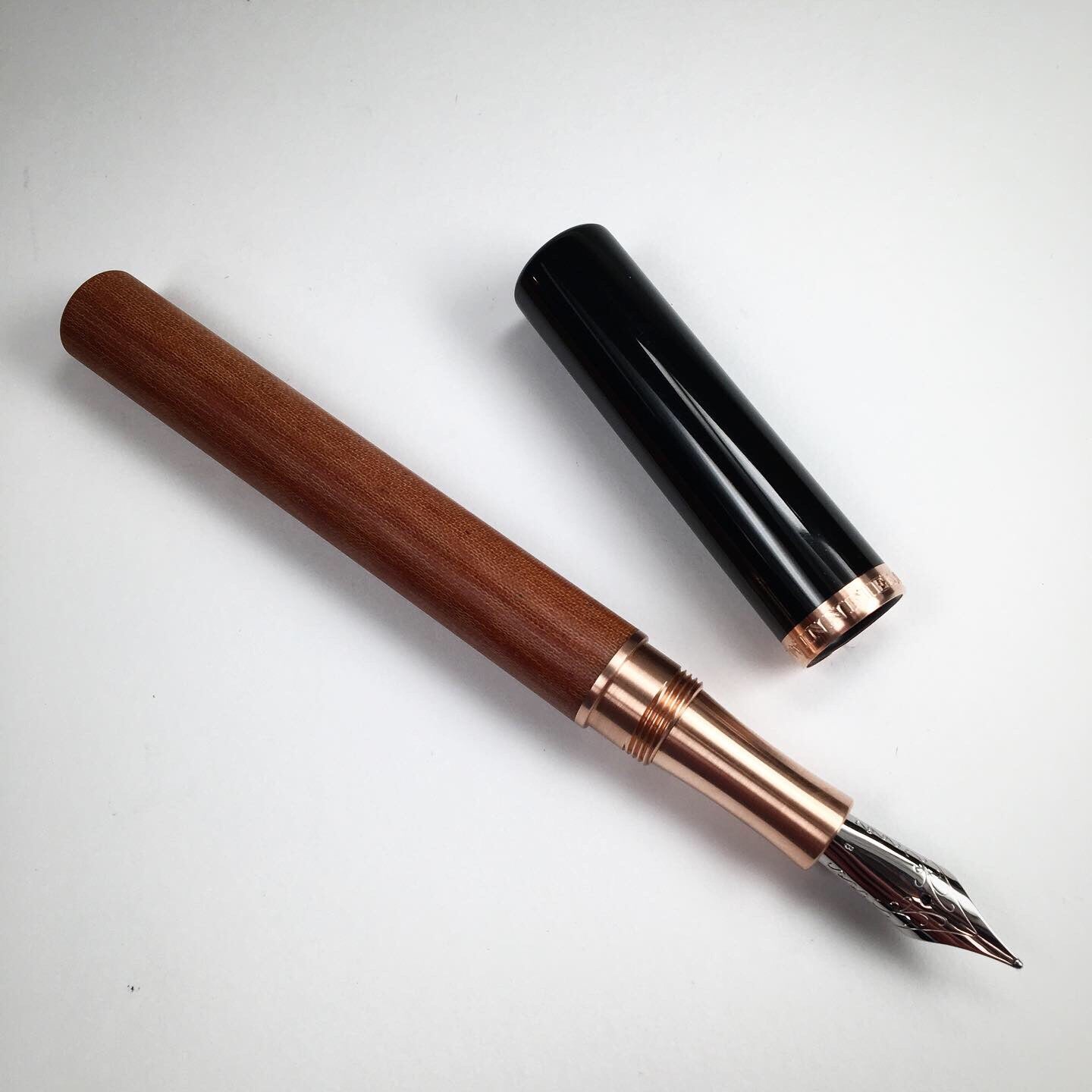 Model 2. Linen Micarta Fountain Pen Bronze Hardware and Black Ebonite Cap