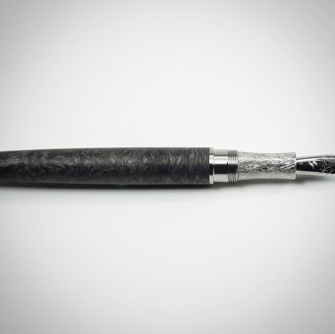 Model 1. Forged Carbon Fiber Fountain Pen with Titanium Hardware and Waterfall Clip