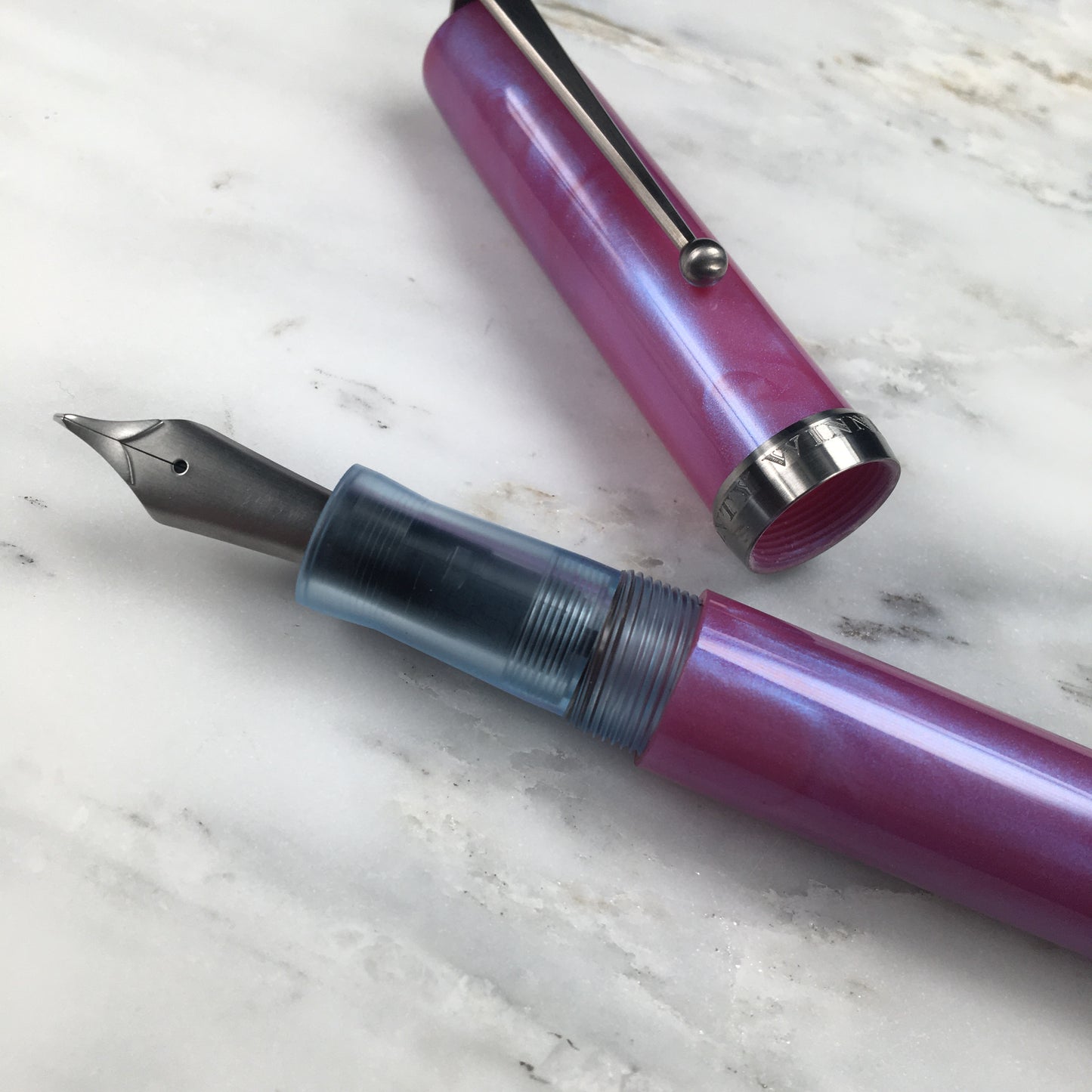 Model 6. Resin Fountain Pen with Titanium Clip. Iridescent Orchid.