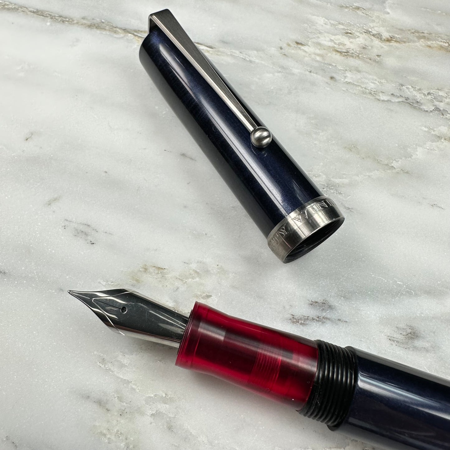 Model 6. Resin Fountain Pen with Titanium Clip. Midnight Beacon.