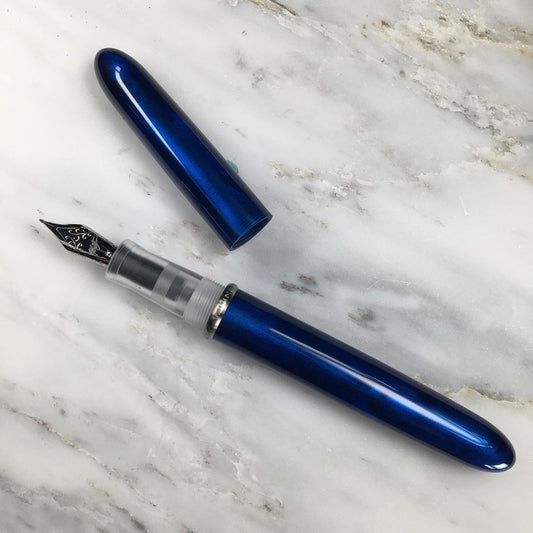 Model 3. Cigar-Style Fountain Pen with Titanium Rollstop. Nautical Blue.