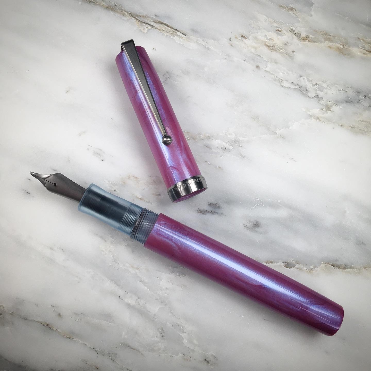 Model 6. Resin Fountain Pen with Titanium Clip. Iridescent Orchid.