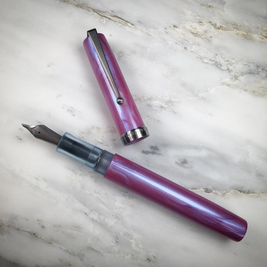 Model 6. Resin Fountain Pen with Titanium Clip. Iridescent Orchid.