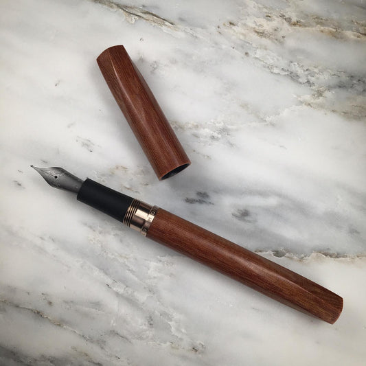 Model 5. Faceted Linen Micarta Fountain Pen with Bronze Hardware