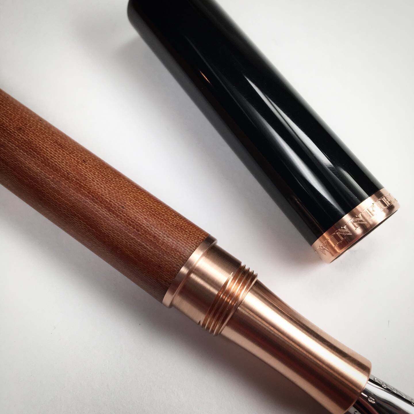 Model 2. Linen Micarta Fountain Pen Bronze Hardware and Black Ebonite Cap